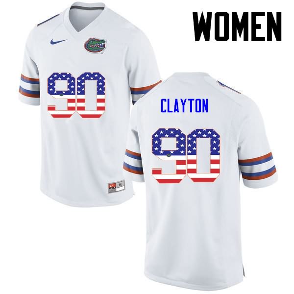 NCAA Florida Gators Antonneous Clayton Women's #90 USA Flag Fashion Nike White Stitched Authentic College Football Jersey XJF7164IE
